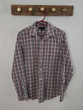 Banana Republic White, Red & Navy Plaid Button-Down Shirt